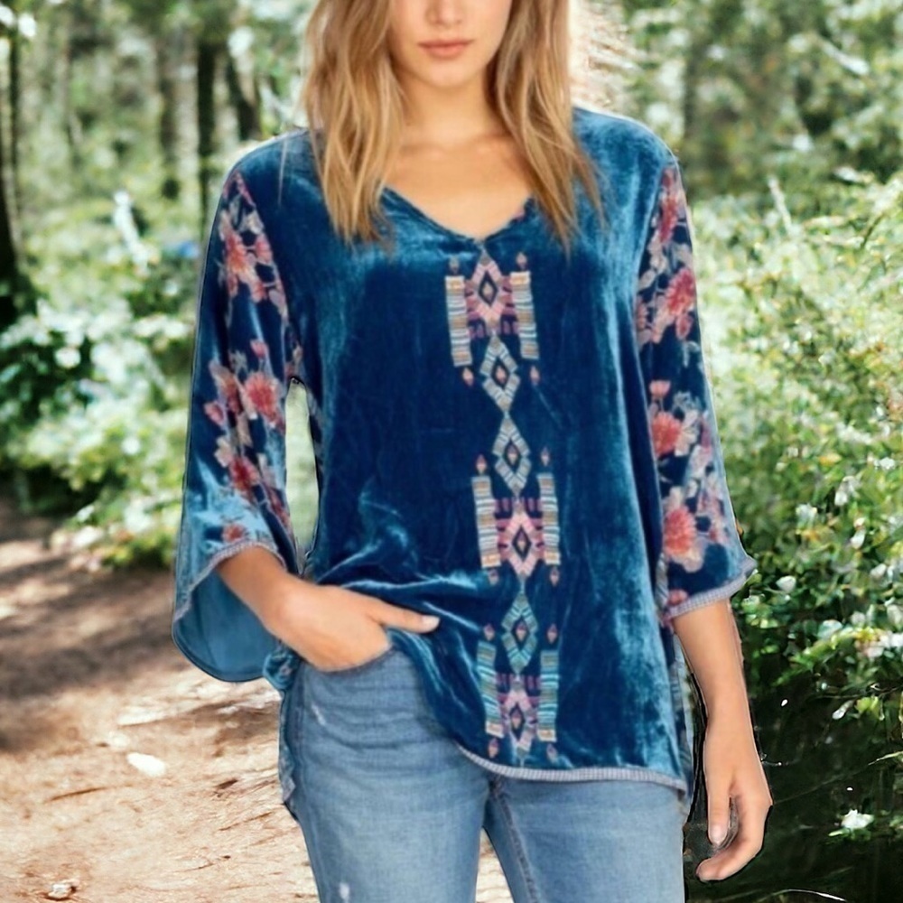Johnny Was Fabiana Aztec silk velvet Burnout tunic NWT - Picture 7 of 13